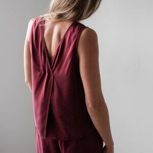 Lunya Washable Silk Pant Set in Port Size S